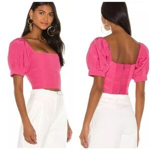 Alice + Olivia Joslyn Blouse Cropped Short Puff Sleeve Top Wild Pink S 4 NWT
